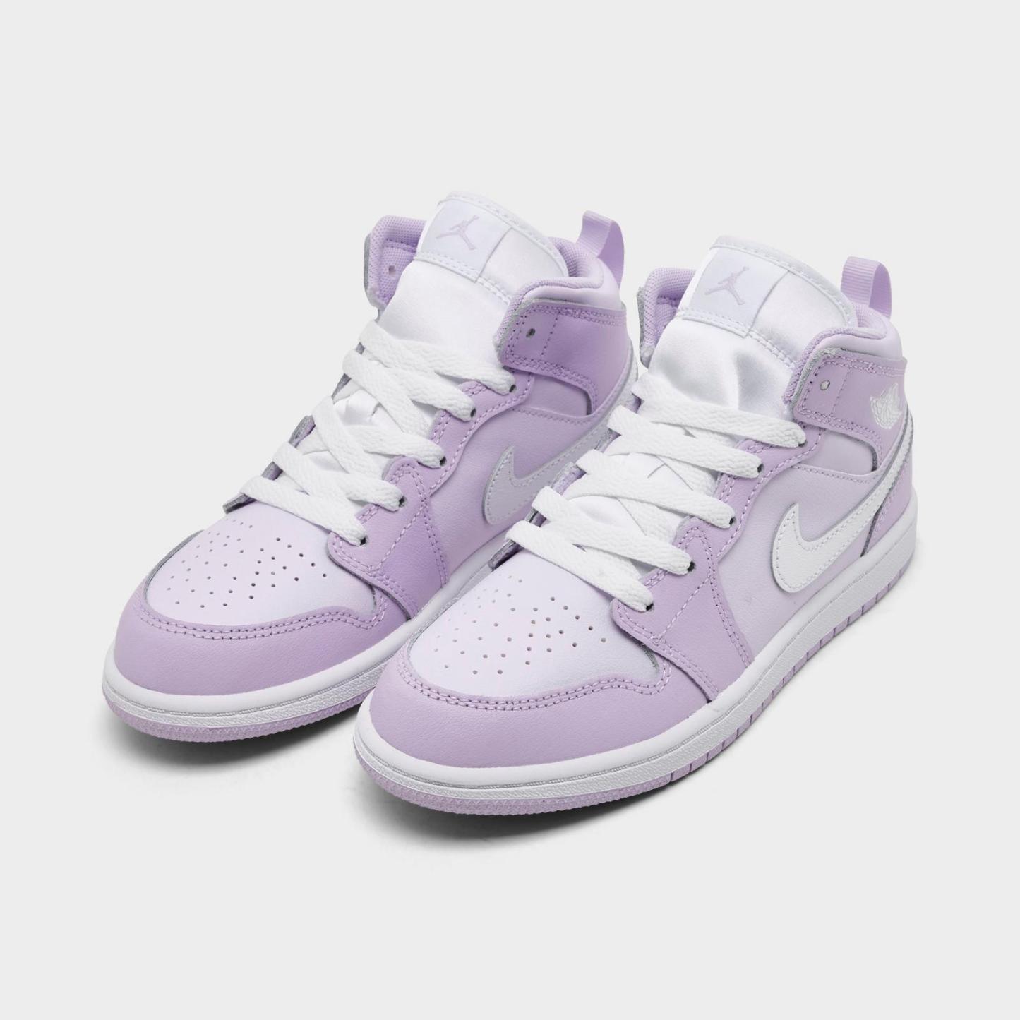 Little Kids' Air Jordan Retro 1 Mid Casual Shoes - Violet Mist/Barely Grape/White - view 2