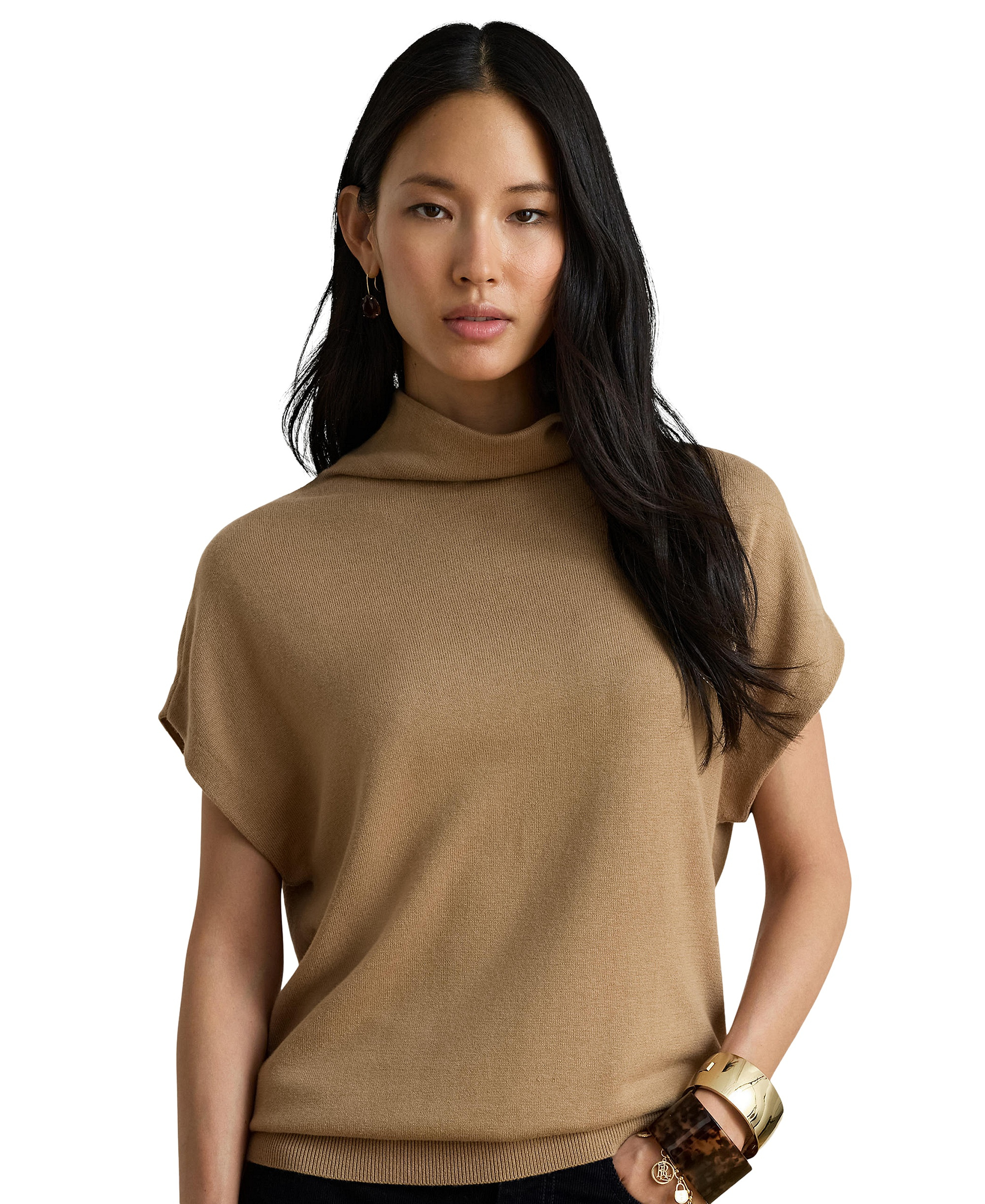 Lauren Ralph Lauren Women's Mock-Neck Cap-Sleeve Sweater - Lauren Camel