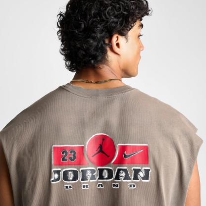 Men's Jordan Brooklyn Sleeveless Muscle Top - Olive Grey/Gym Red - view 6