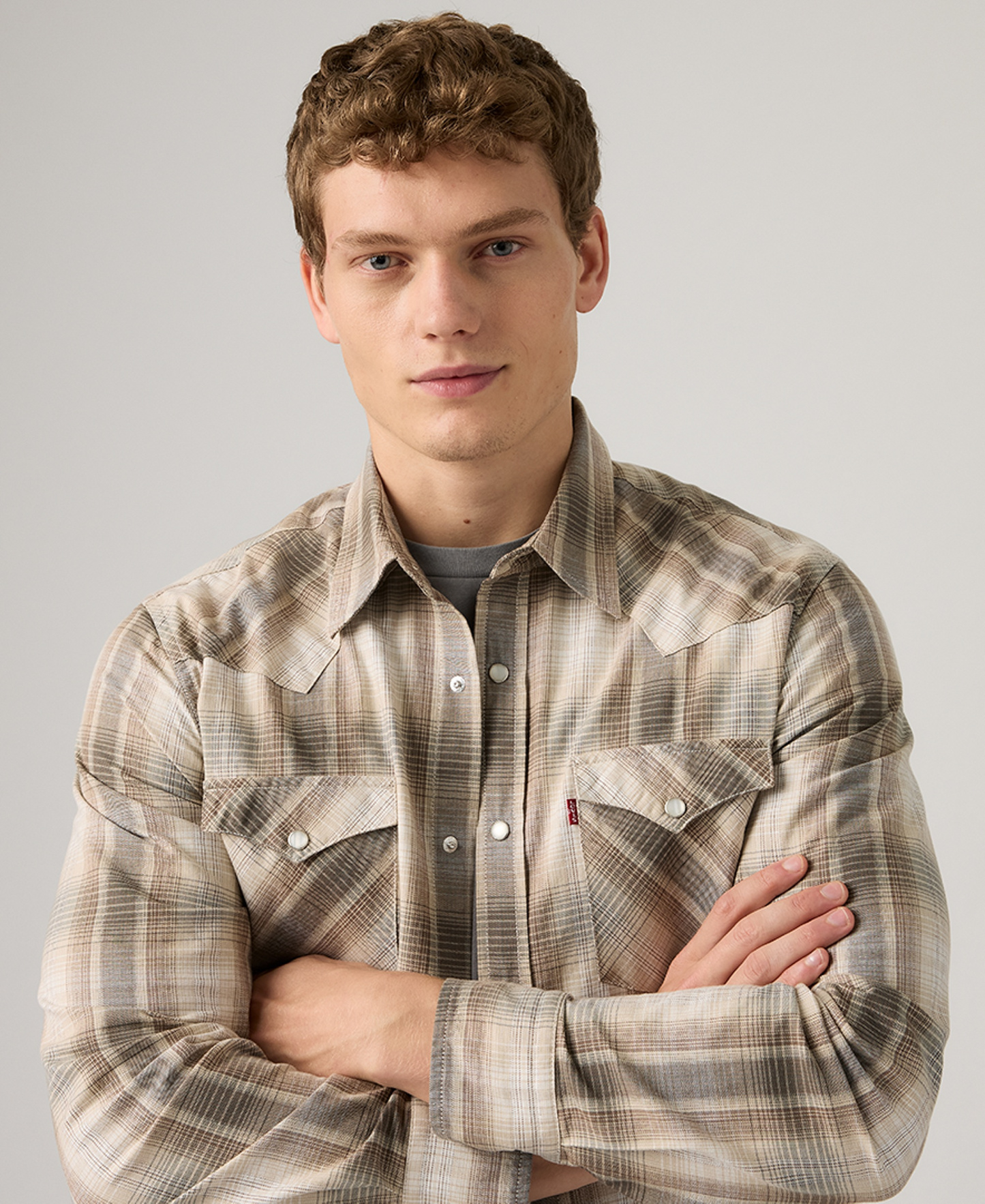 Levi's Men's Classic-Fit Western Shirt - Beige plaid
