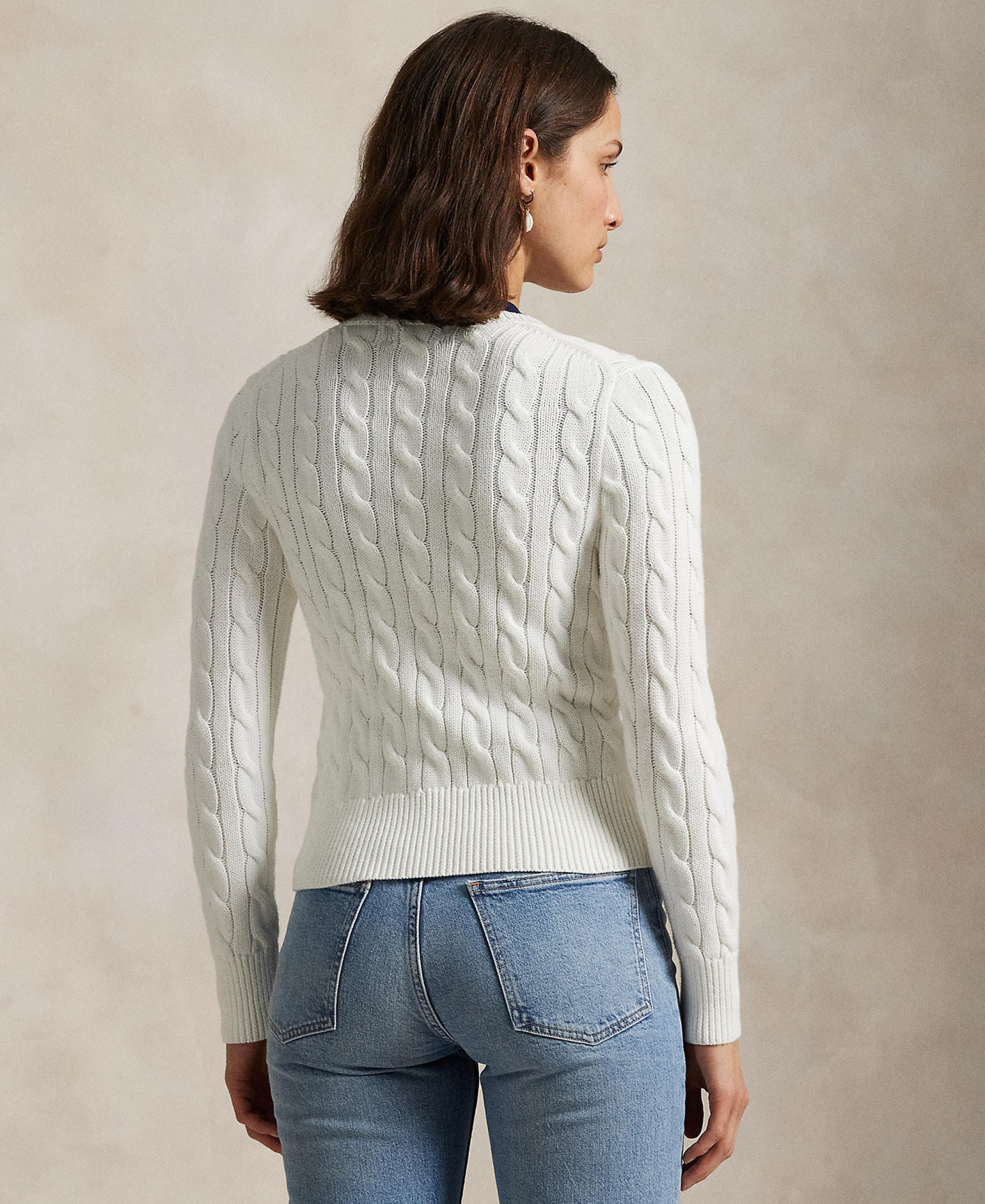 Polo Ralph Lauren Women's Cable-Knit Cotton Crewneck Cardigan Sweater - White