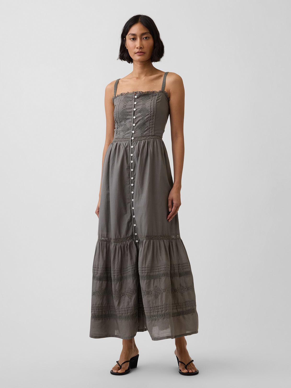 Eyelet Tiered Maxi Dress - Mesculen green