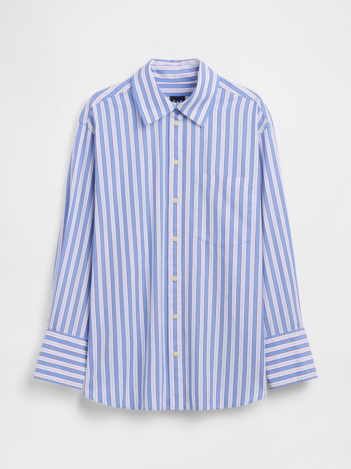 Organic Cotton Poplin Stripe Big Shirt - Blue stripe