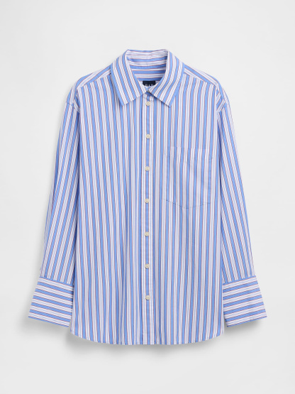 Organic Cotton Poplin Stripe Big Shirt - Blue stripe