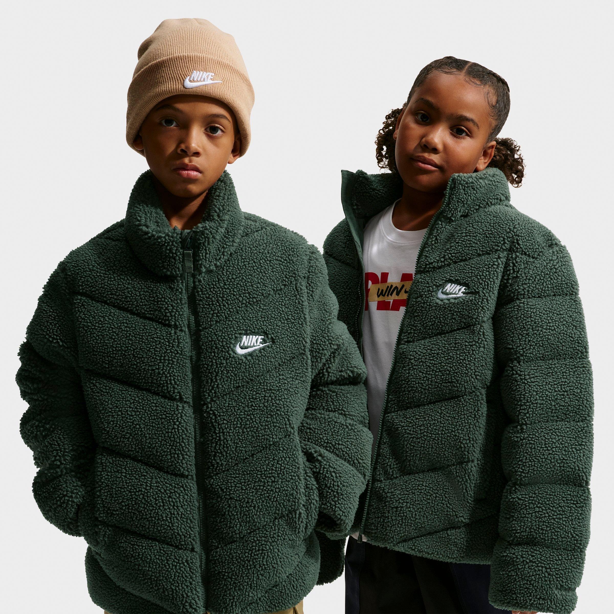 Big Kids' Nithtke Sportswear Therma-FIT Loose Sherpa Full-Zip Puffer Jacket - Camo Green/Camo Green/White