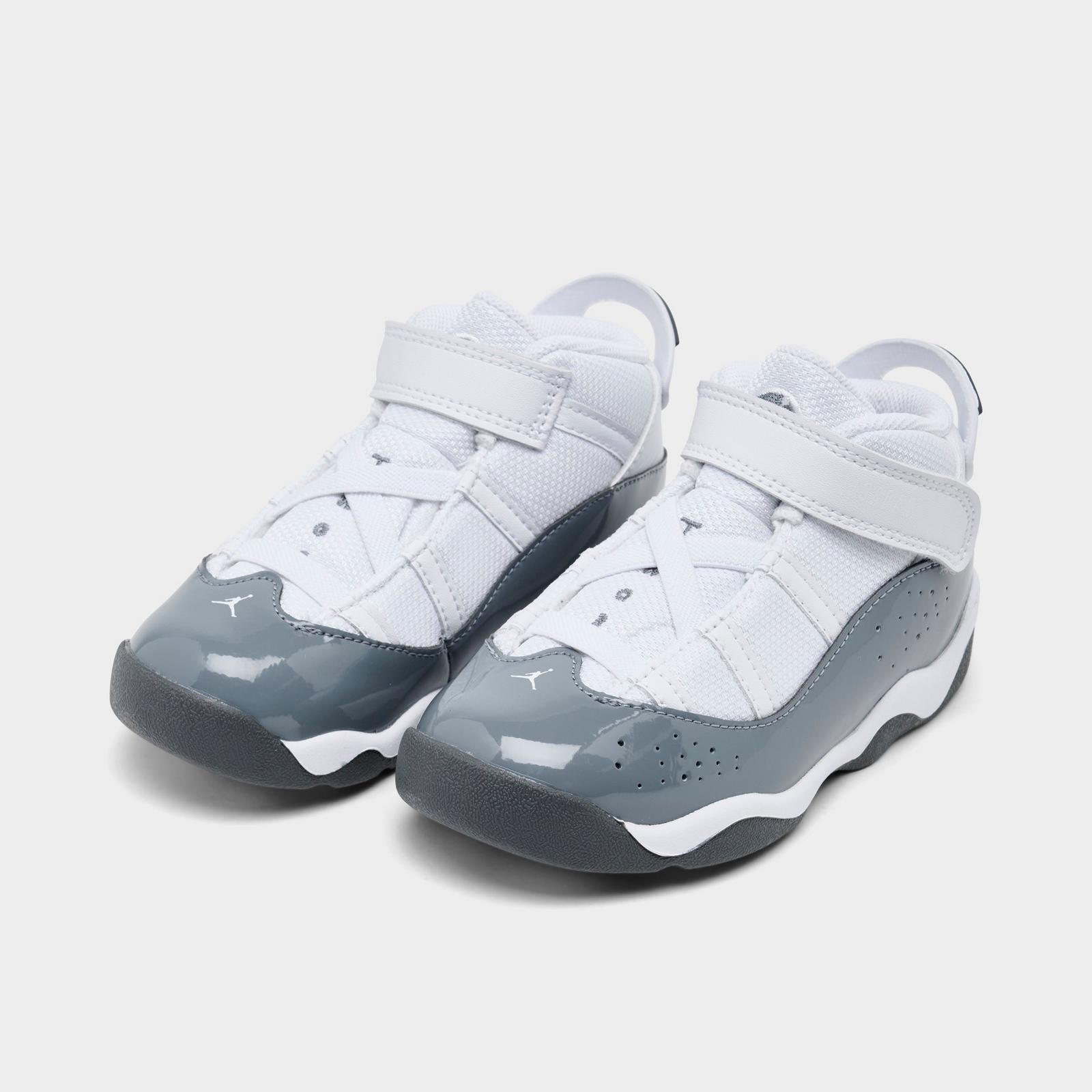 Kids' Toddler Air Jordan 6 Rings Basketball Shoes - White/Grey - Left shoe facing left. Outside of the shoe. - view 2