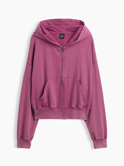VintageSoft Terry Oversized Wedge Zip Hoodie - Deep dahlia purple