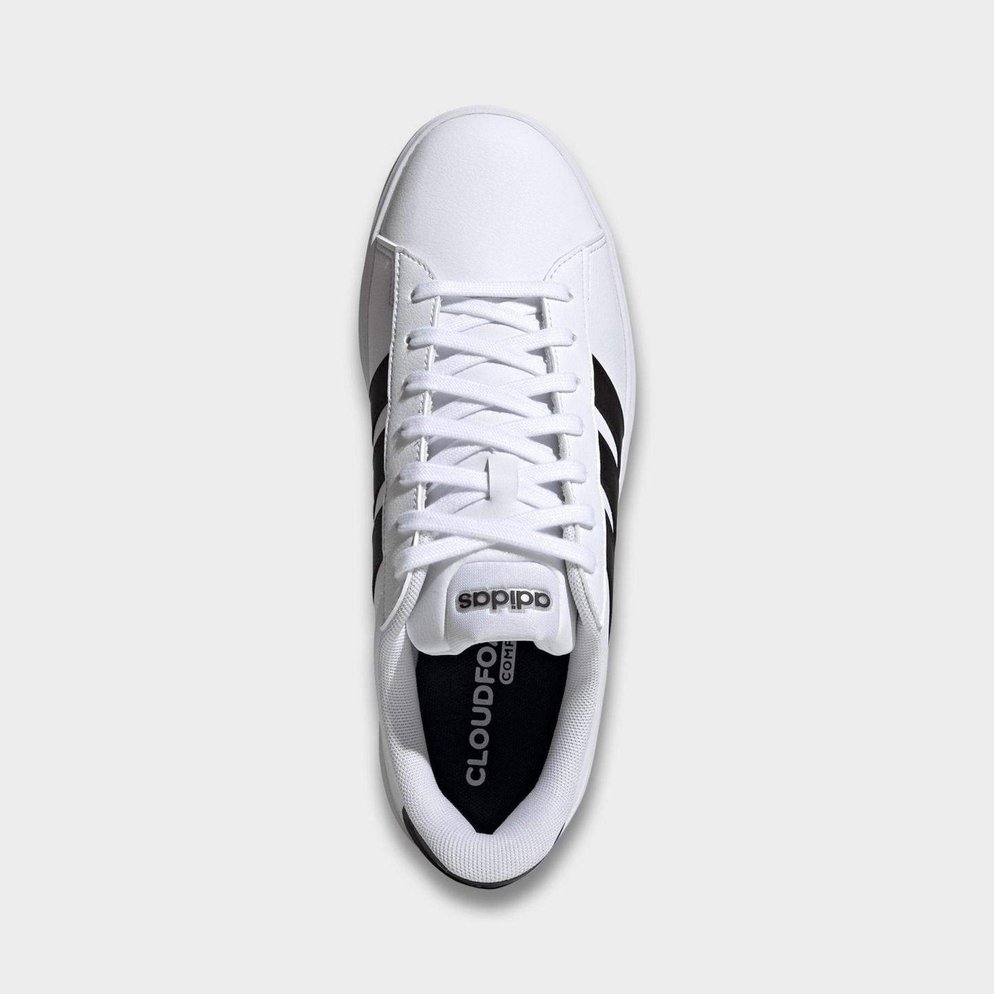 Men's adidas Grand Court Casual Shoes (Wide Width) - Cloud White/Core Black/Cloud White - Top view