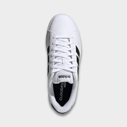Men's adidas Grand Court Casual Shoes (Wide Width) - Cloud White/Core Black/Cloud White - Top view