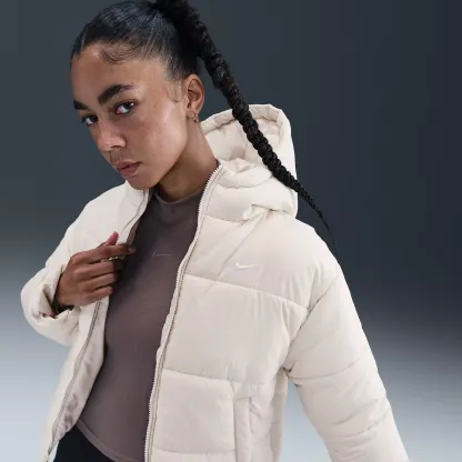 Nike Women's Sportswear Classic Puffer Therma-FIT Loose Hooded Jacket — Light Bone