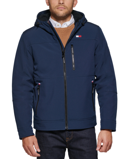 Tommy Hilfiger Men's Sherpa-Lined Softshell Hooded Jacket - Midnight
