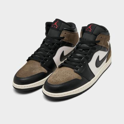Men's Air Jordan Retro 1 Mid Casual Shoes - Black/Palomino/University Red/Phantom - Left shoe facing left. Outside of the shoe. - view 2
