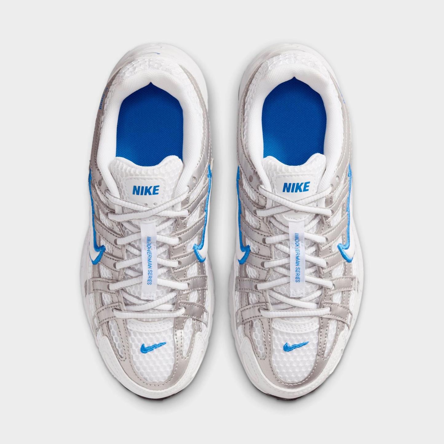 Big Kids' Nike P-6000 Casual Shoes - White/Blue Crystal/Metallic Silver/White