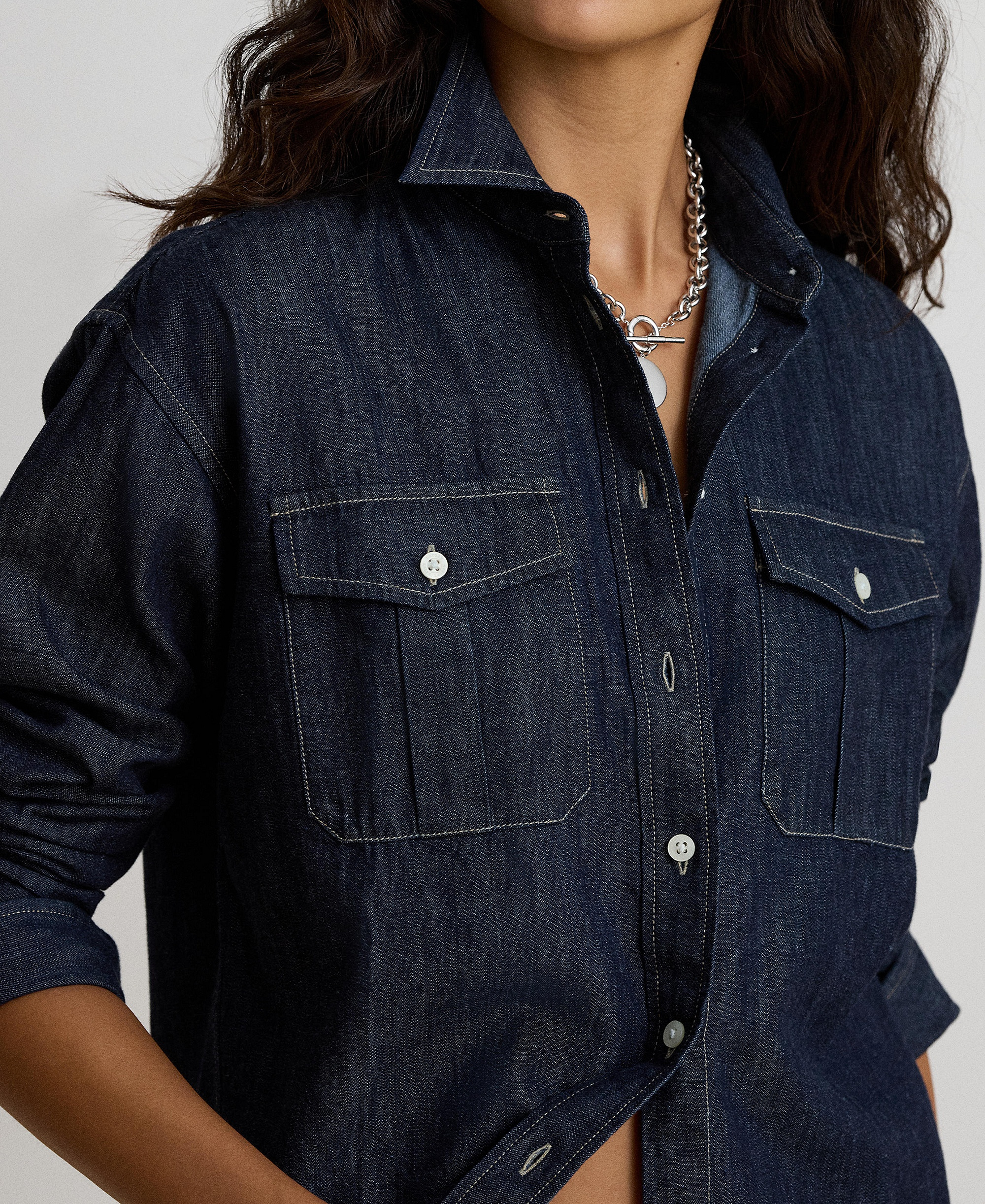 Lauren Ralph Lauren Women's Long-Sleeve Point Collar Relaxed-Fit Denim Shirt - Rinse Wash
