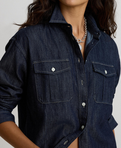 Lauren Ralph Lauren Women's Long-Sleeve Point Collar Relaxed-Fit Denim Shirt - Rinse Wash