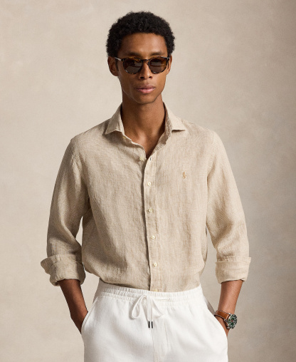 Polo Ralph Lauren Men's Classic-Fit Linen Shirt - Coastal Beige/White