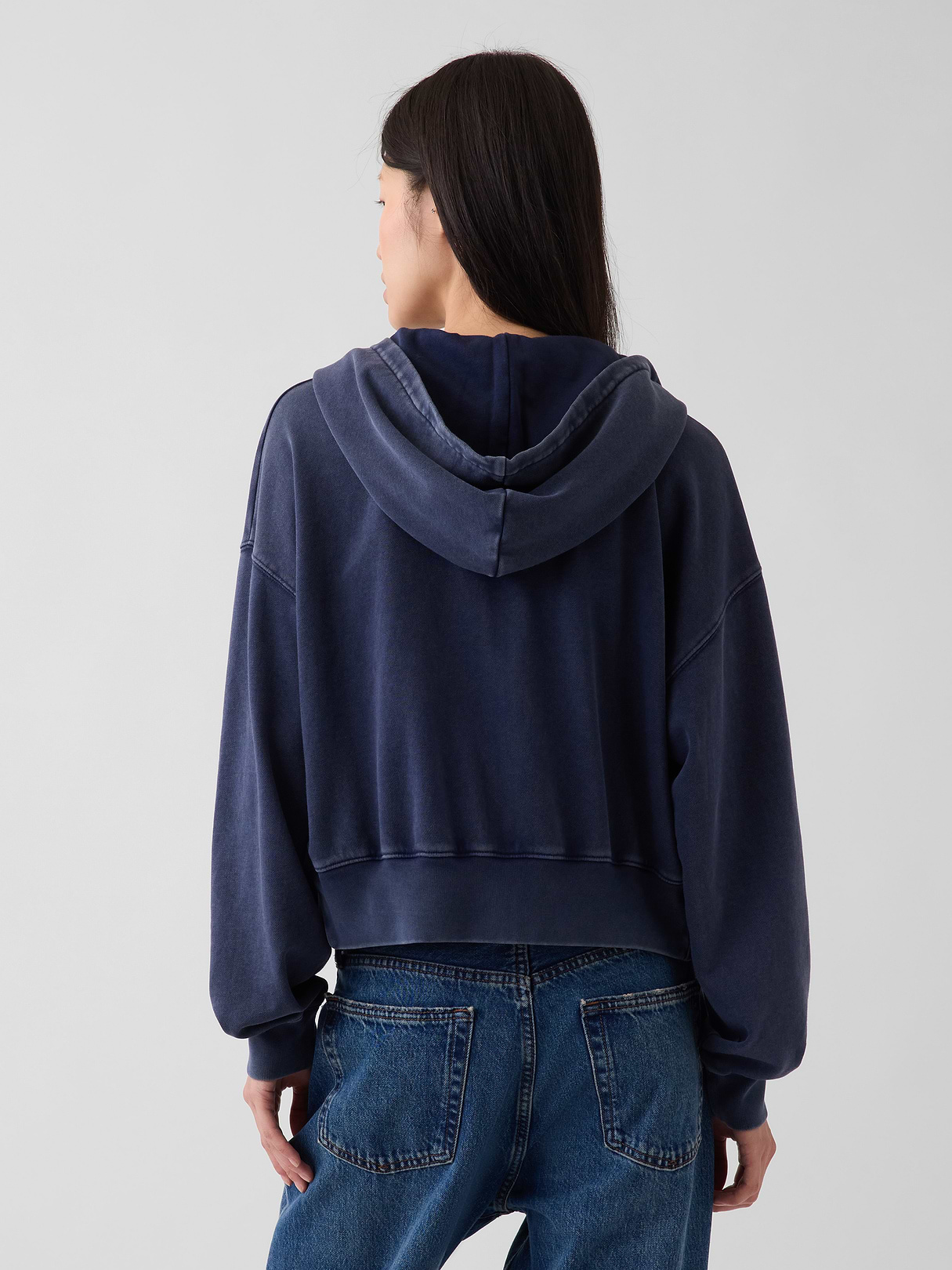 VintageSoft Terry Oversized Wedge Zip Hoodie - Tapestry navy blue wash