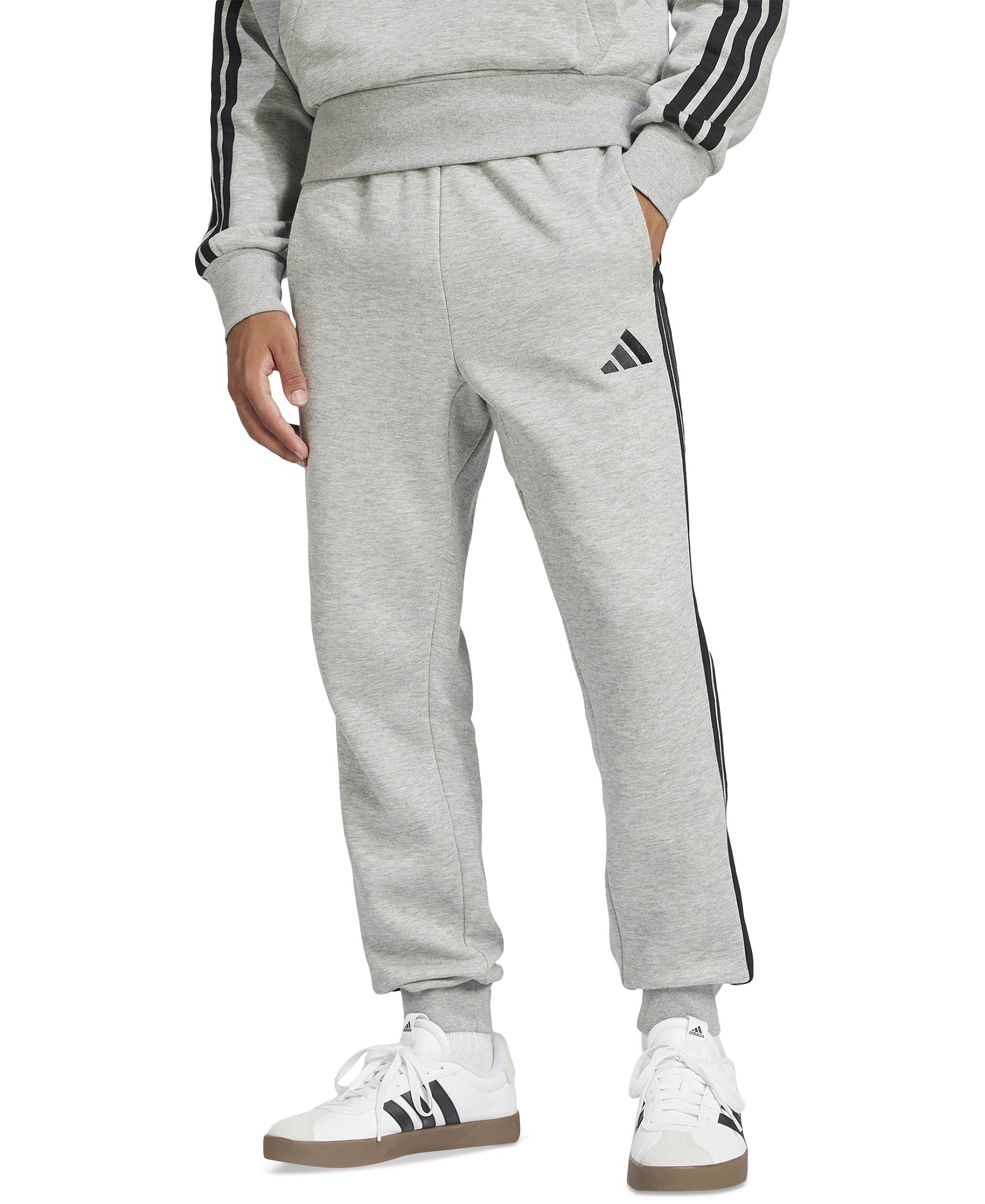 adidas Men's Essentials Three-Stripes Regular-Fit Fleece Joggers - Magh/Black