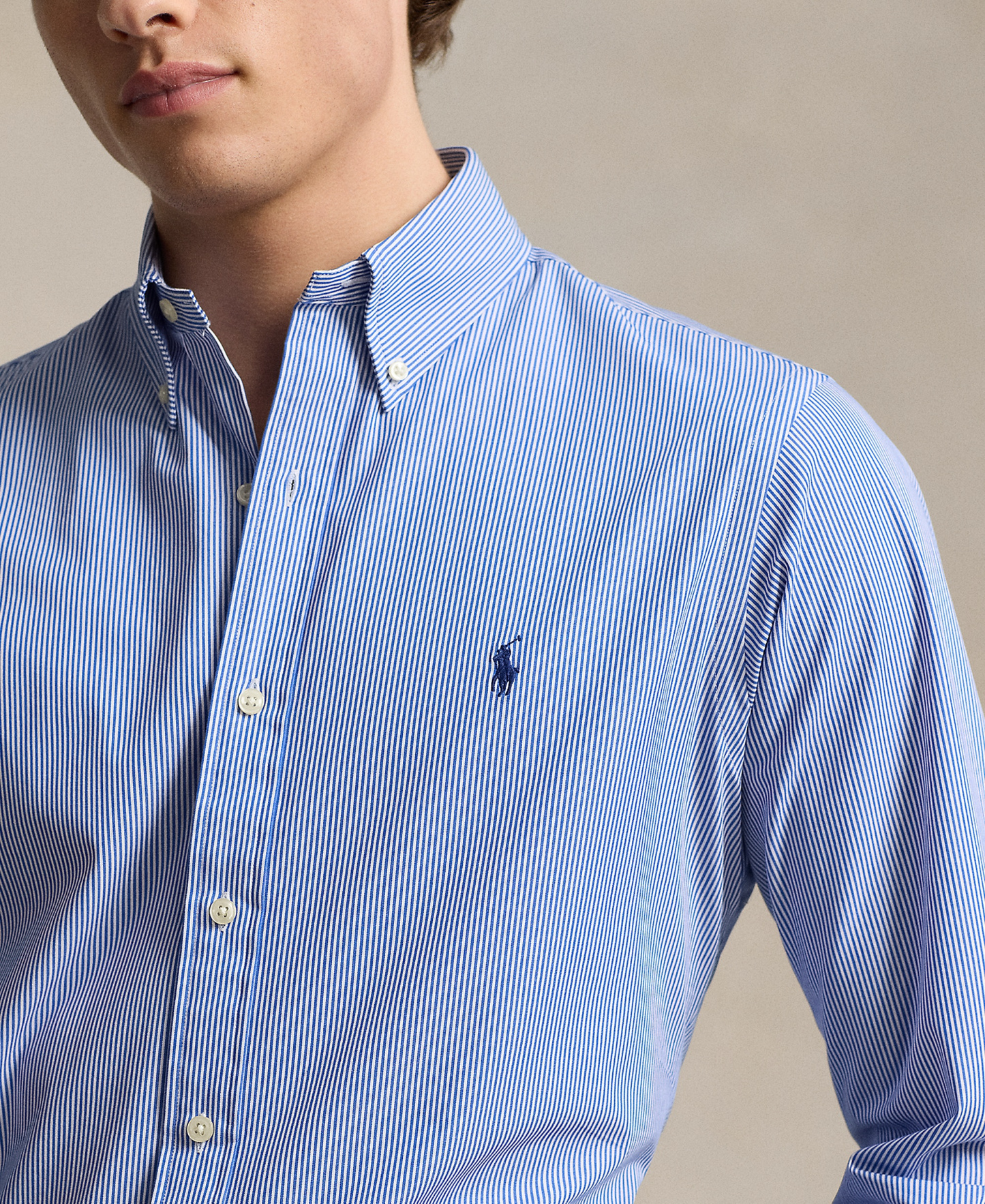 Polo Ralph Lauren Men's Stretch Poplin Shirt - Blue/White Hairline Stripe