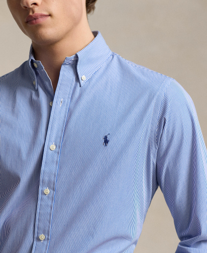 Polo Ralph Lauren Men's Stretch Poplin Shirt - Blue/White Hairline Stripe