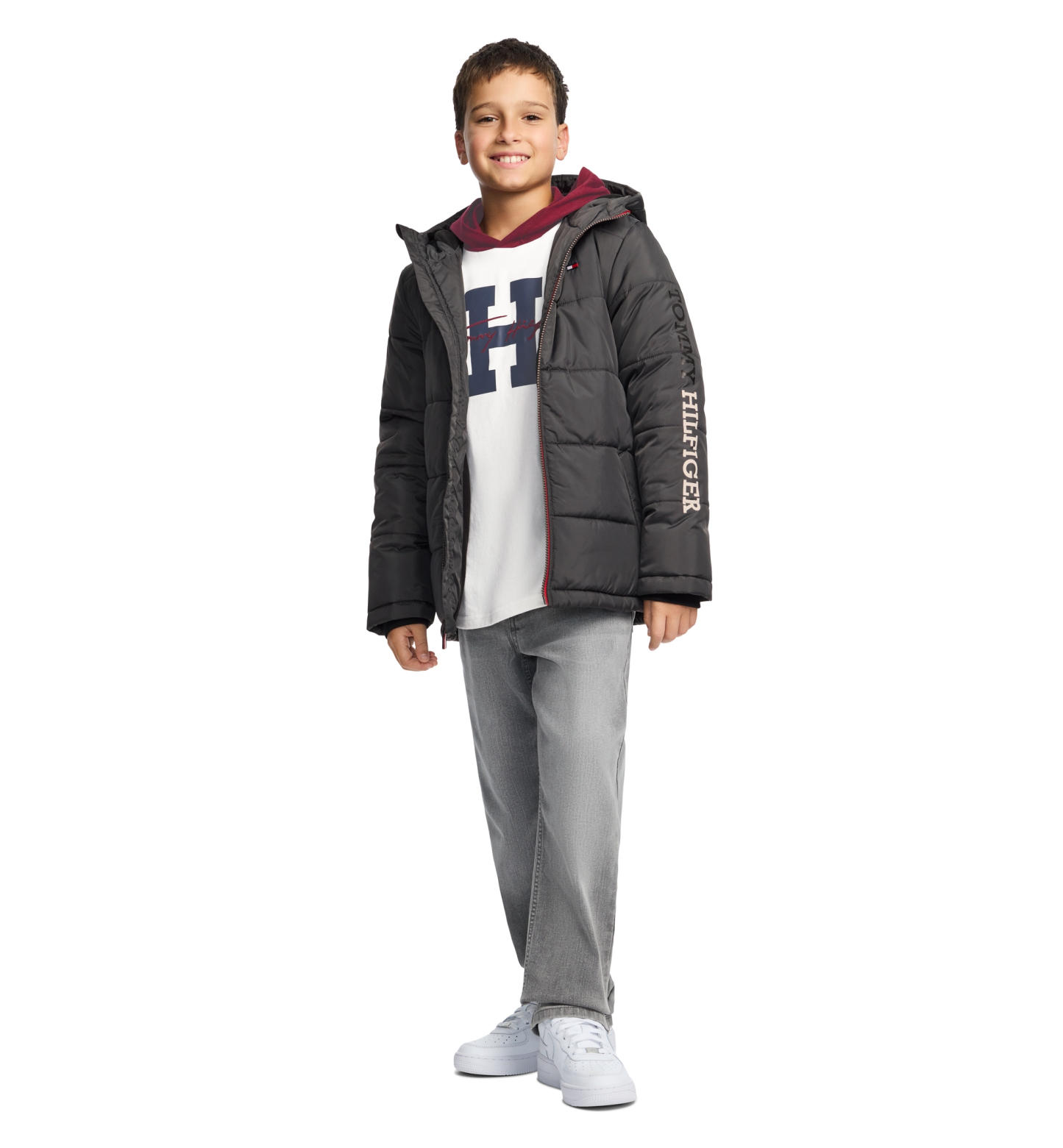 Tommy Hilfiger Boys' 8-20 Logo Puffer Jacket - Dark Gray