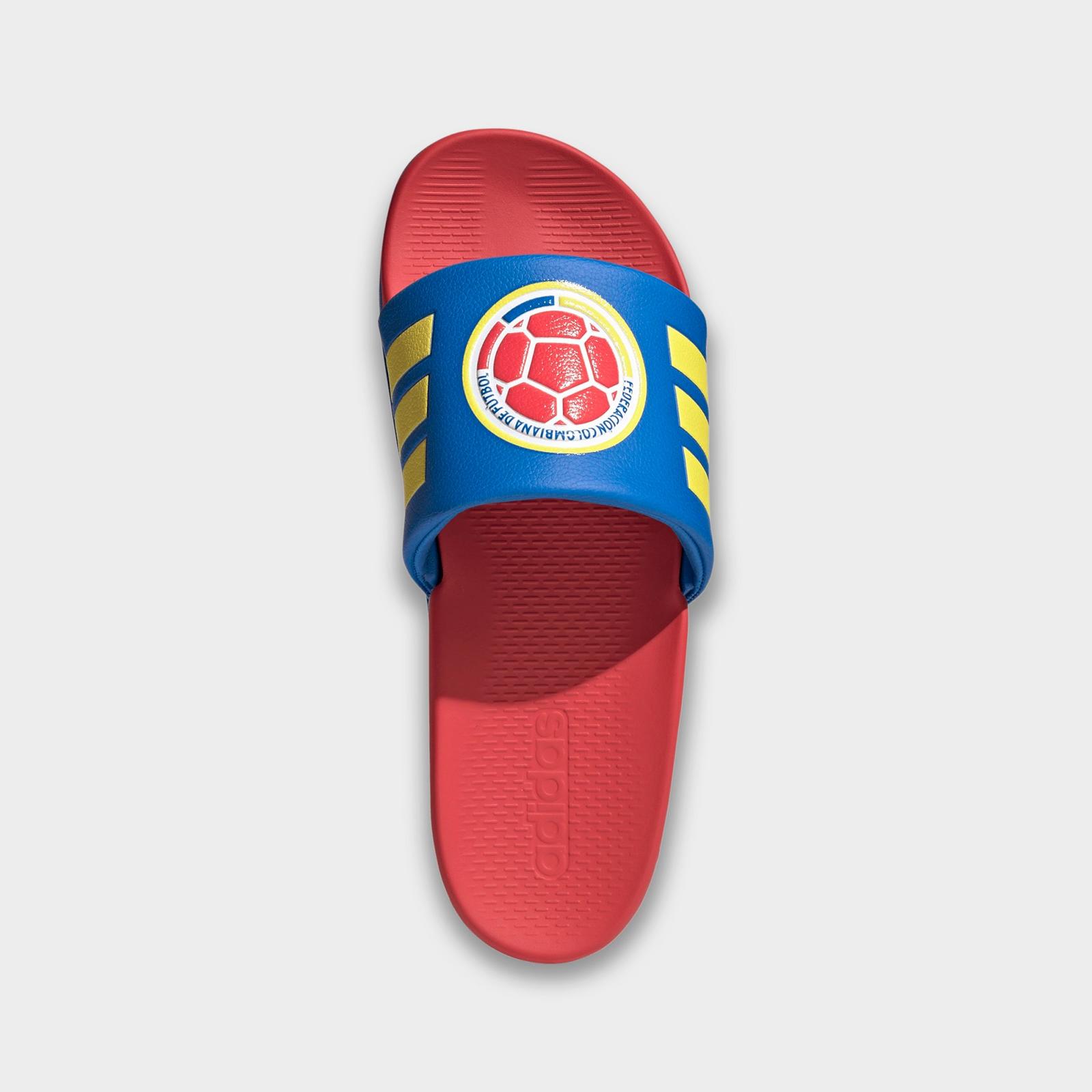 Men's adidas Colombia Adilette Comfort 2.0 Slide Sandals - Glory Blue/Semi Lucid Red/Impact Yellow - view 5
