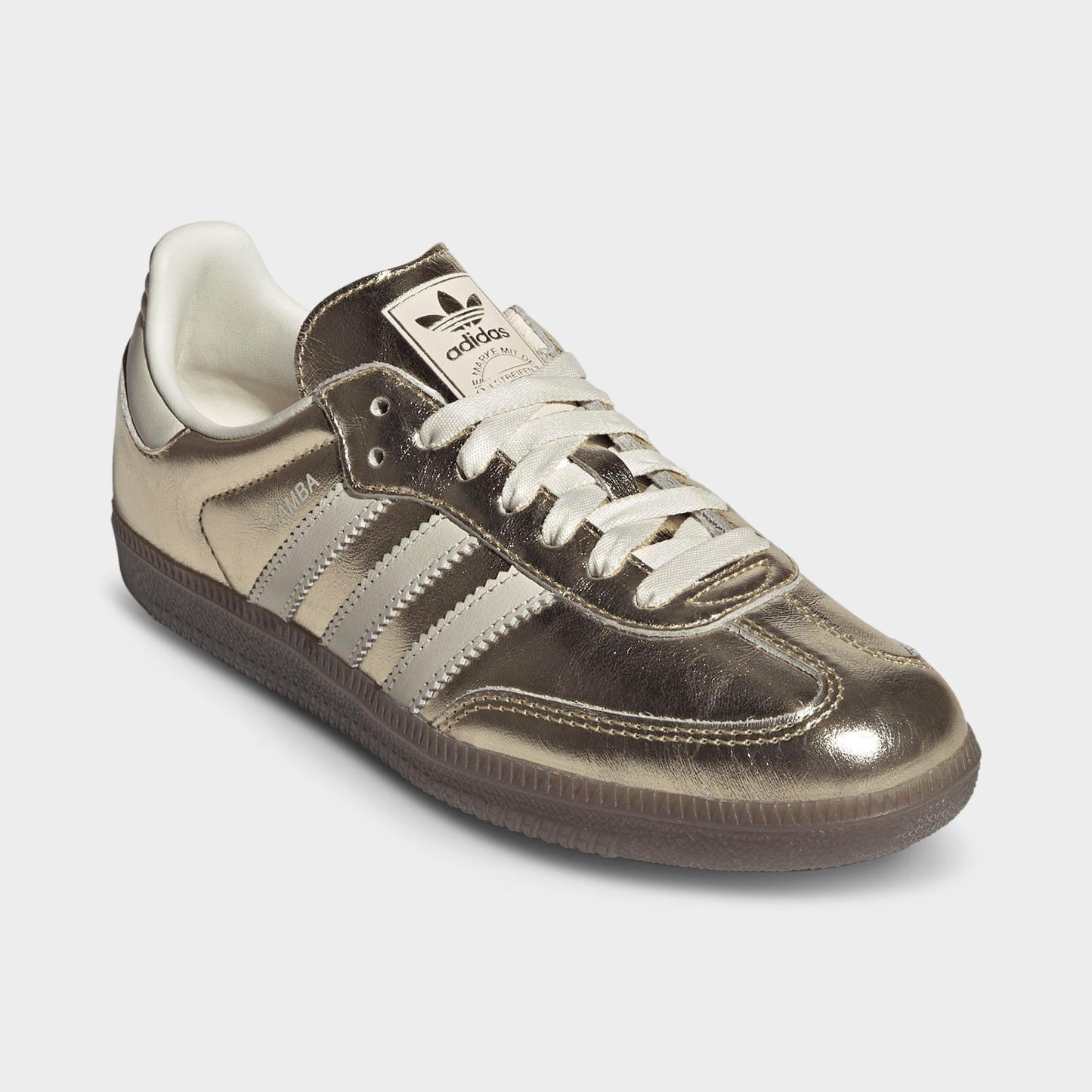 Women's adidas Originals Samba OG Casual Shoes - Part 4 - Gold Metallic/Off White/Gum - Both shoes facing left