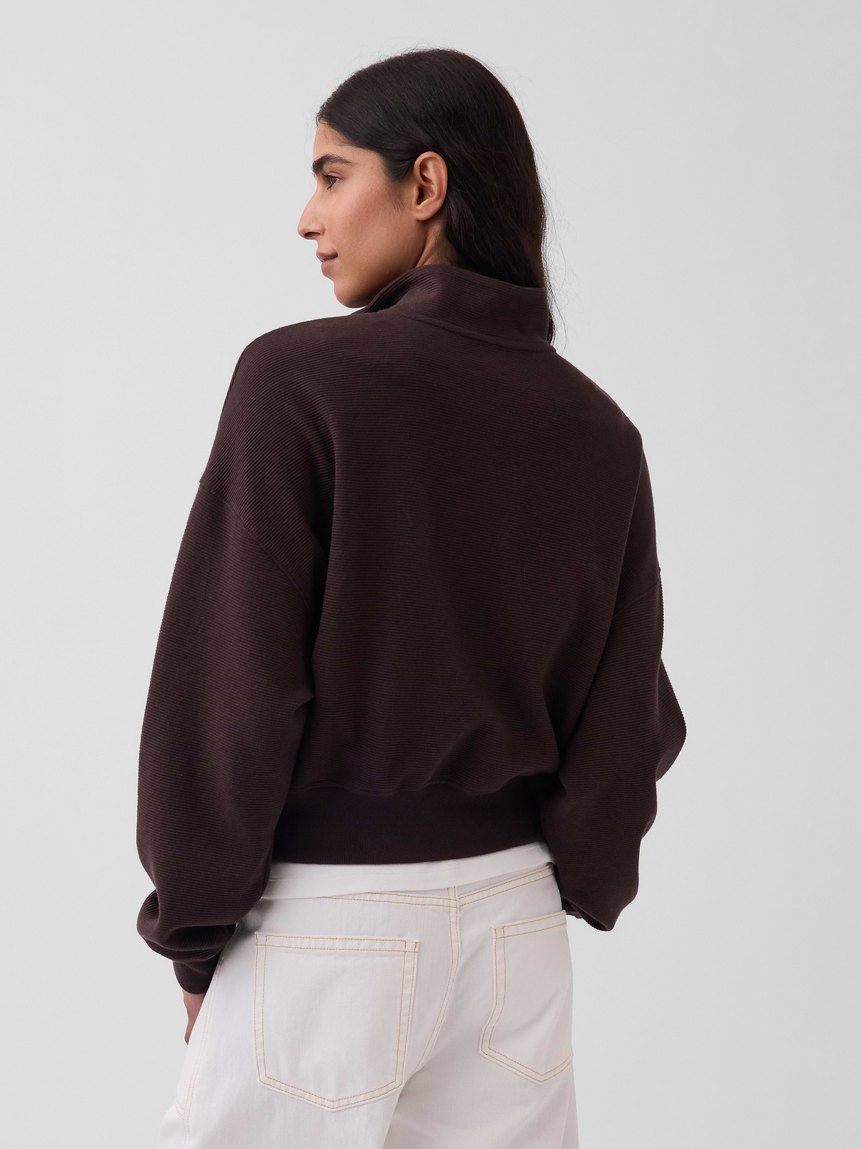 Textured Cotton Oversized Half-Zip Pullover - Terra brown