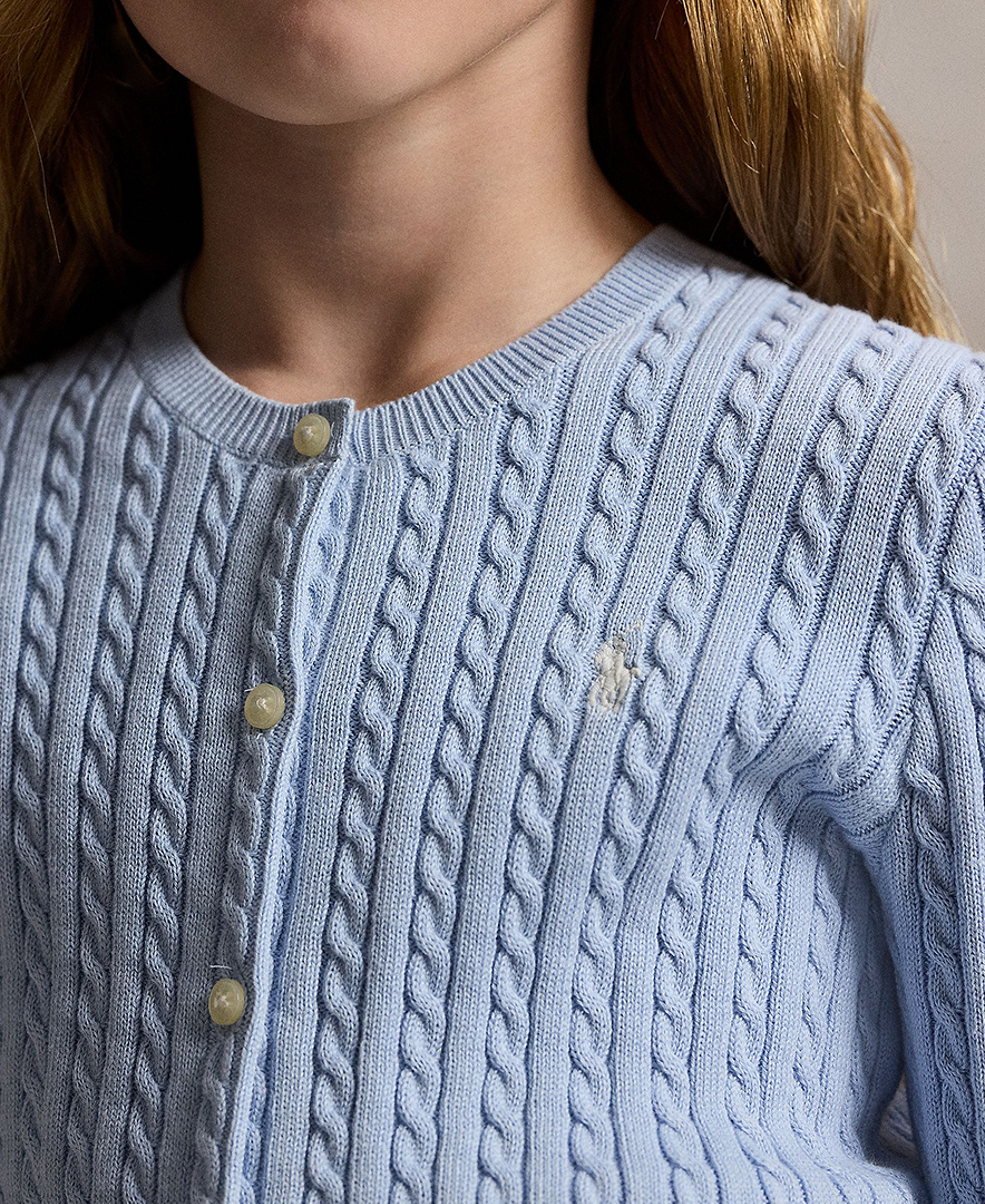 Polo Ralph Lauren Girls' 7-16 Mini-Cable Cardigan - Blue