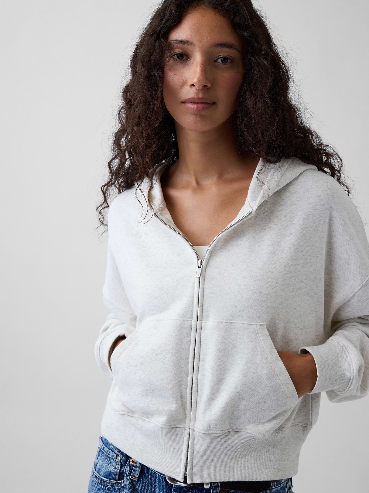VintageSoft Terry Oversized Wedge Zip Hoodie - Pale heather grey