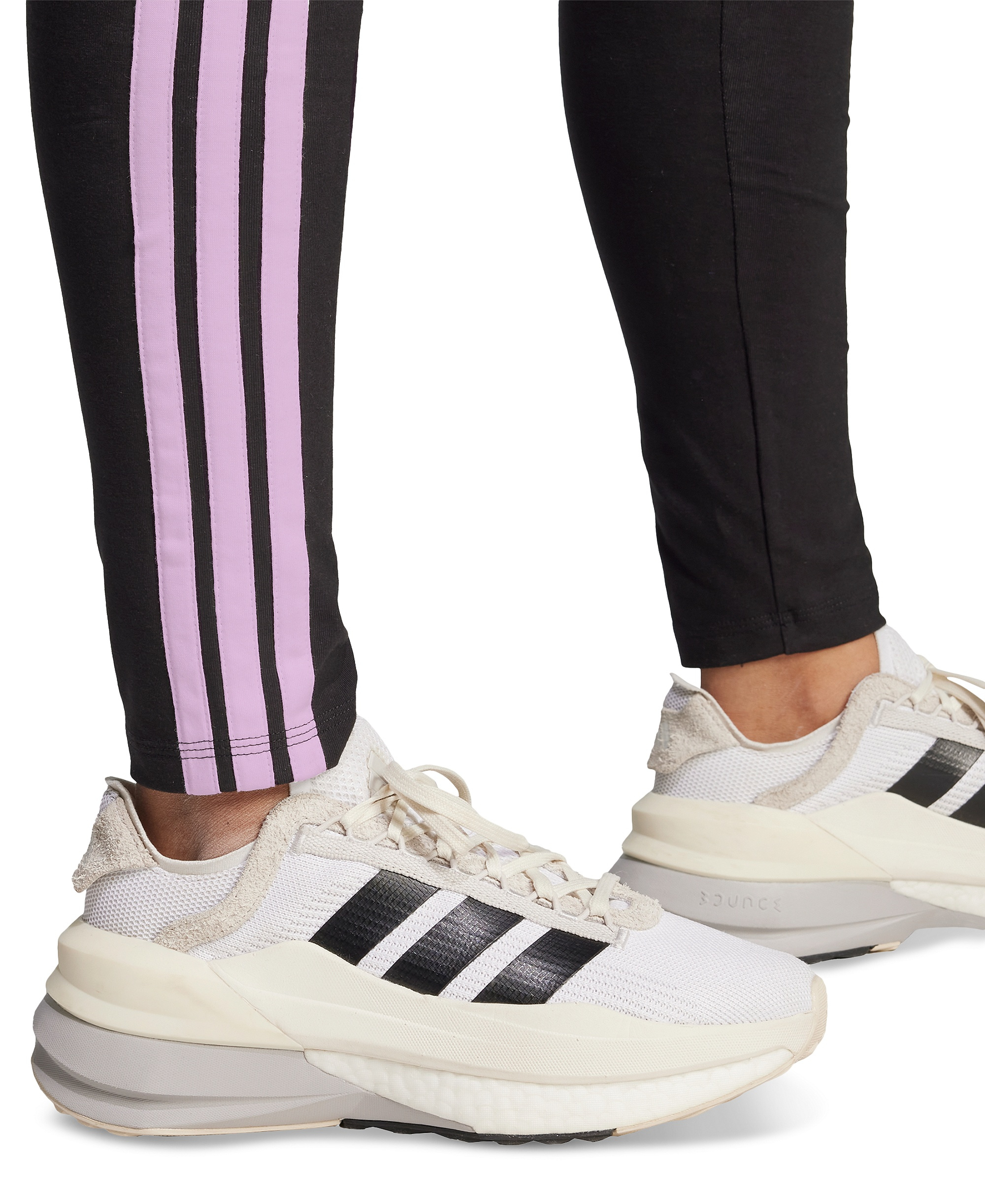 adidas Plus Size Essentials 3-Stripes Cotton Leggings - Black/Clear Pink