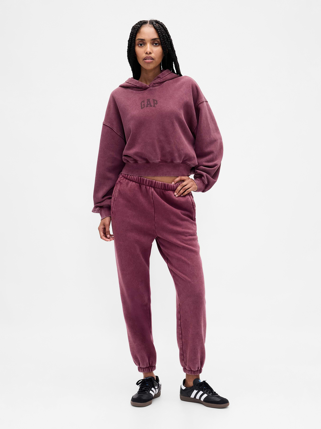 VintageSoft Crop Logo Hoodie - Tuscan red wash