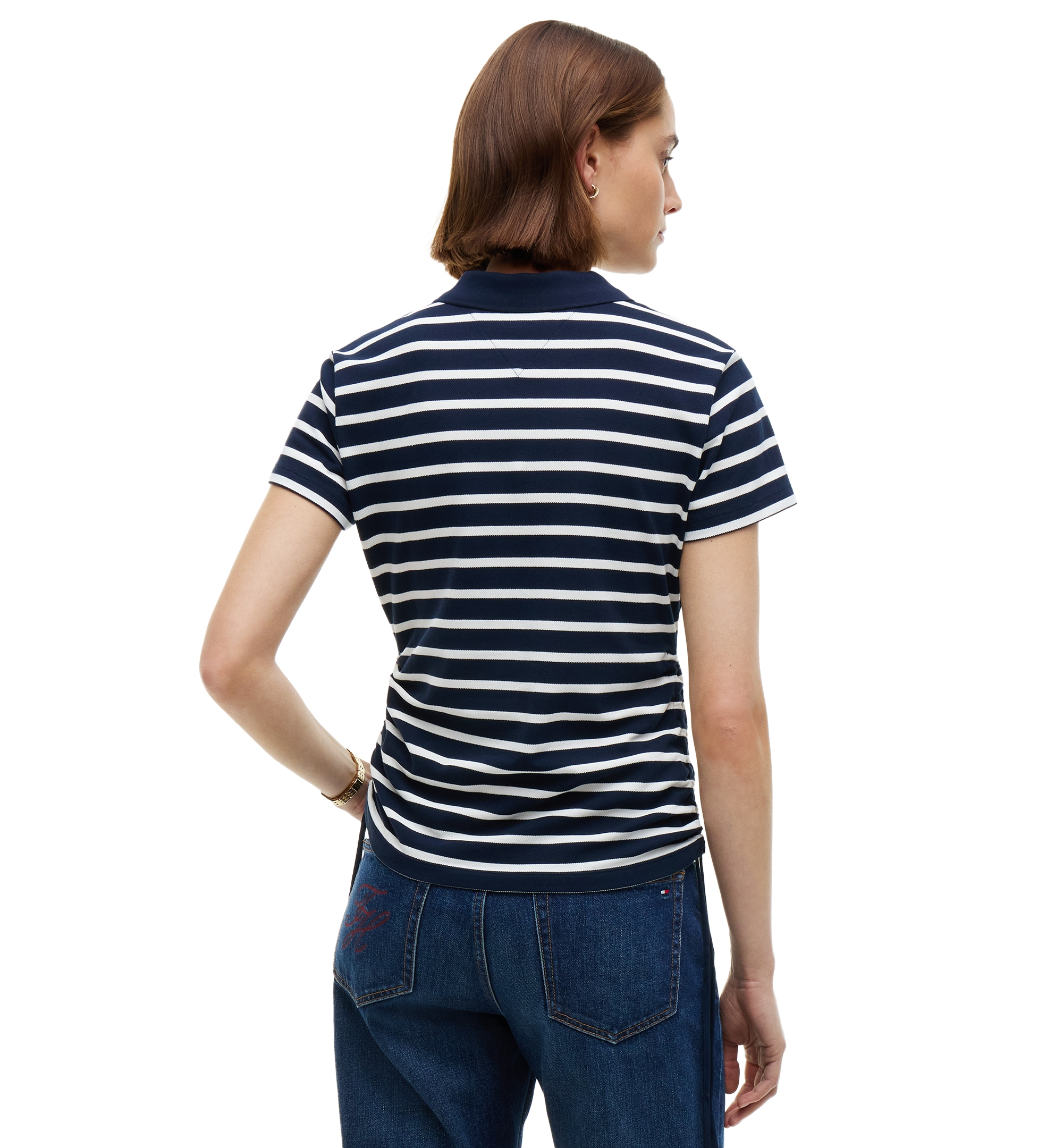 Tommy Hilfiger Women's Short-Sleeve Drawstring Polo Shirt - Breton Stp Dark Blue Ecru