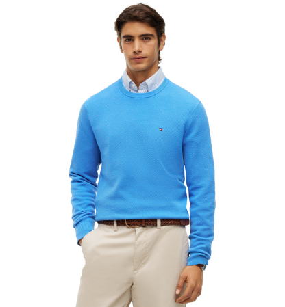 Tommy Hilfiger Men's Essential Texture Cotton Crewneck Sweater - Blue Spell