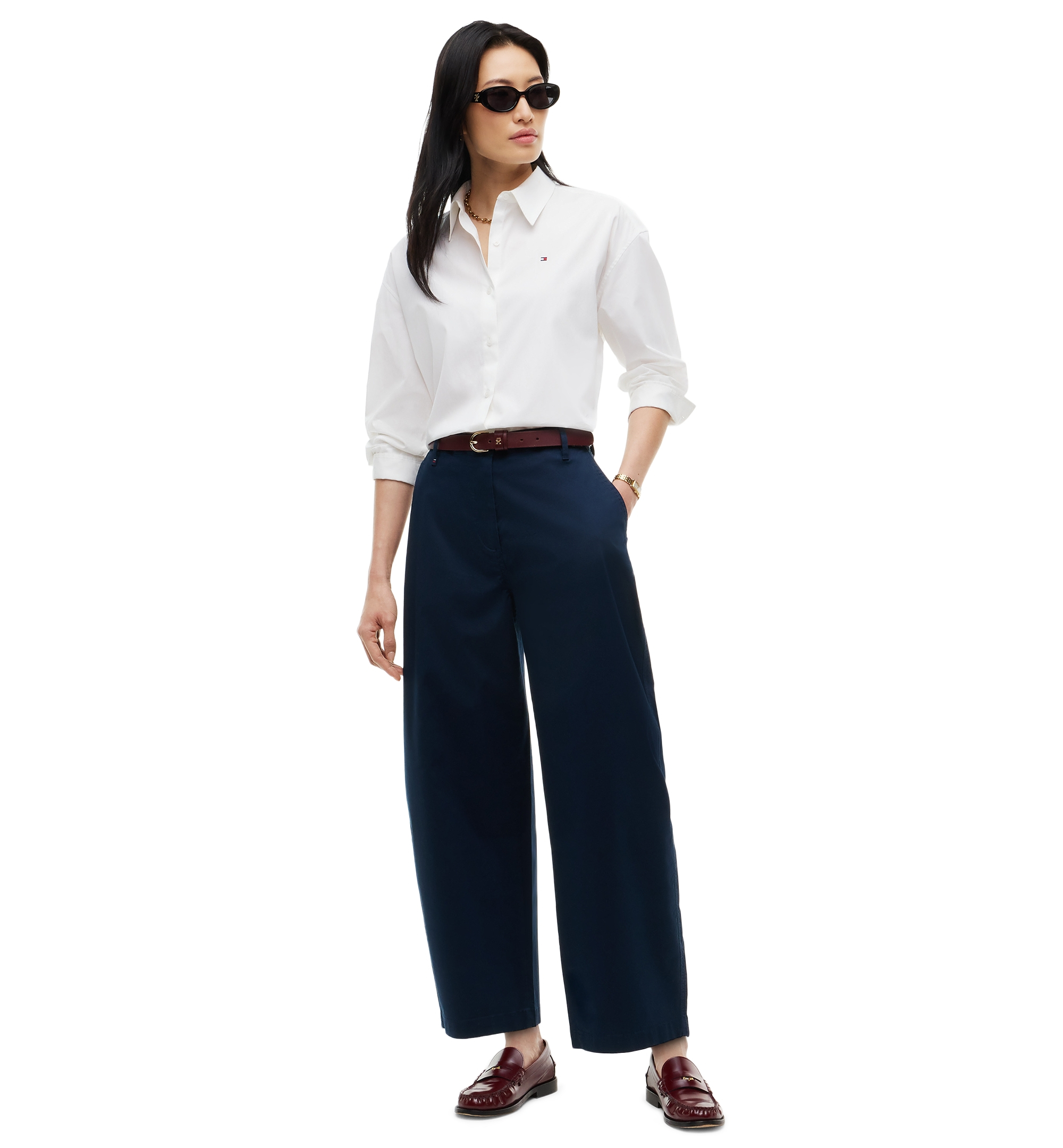 Tommy Hilfiger Women's Barrel High-Rise Chino Pants - Dark Blue