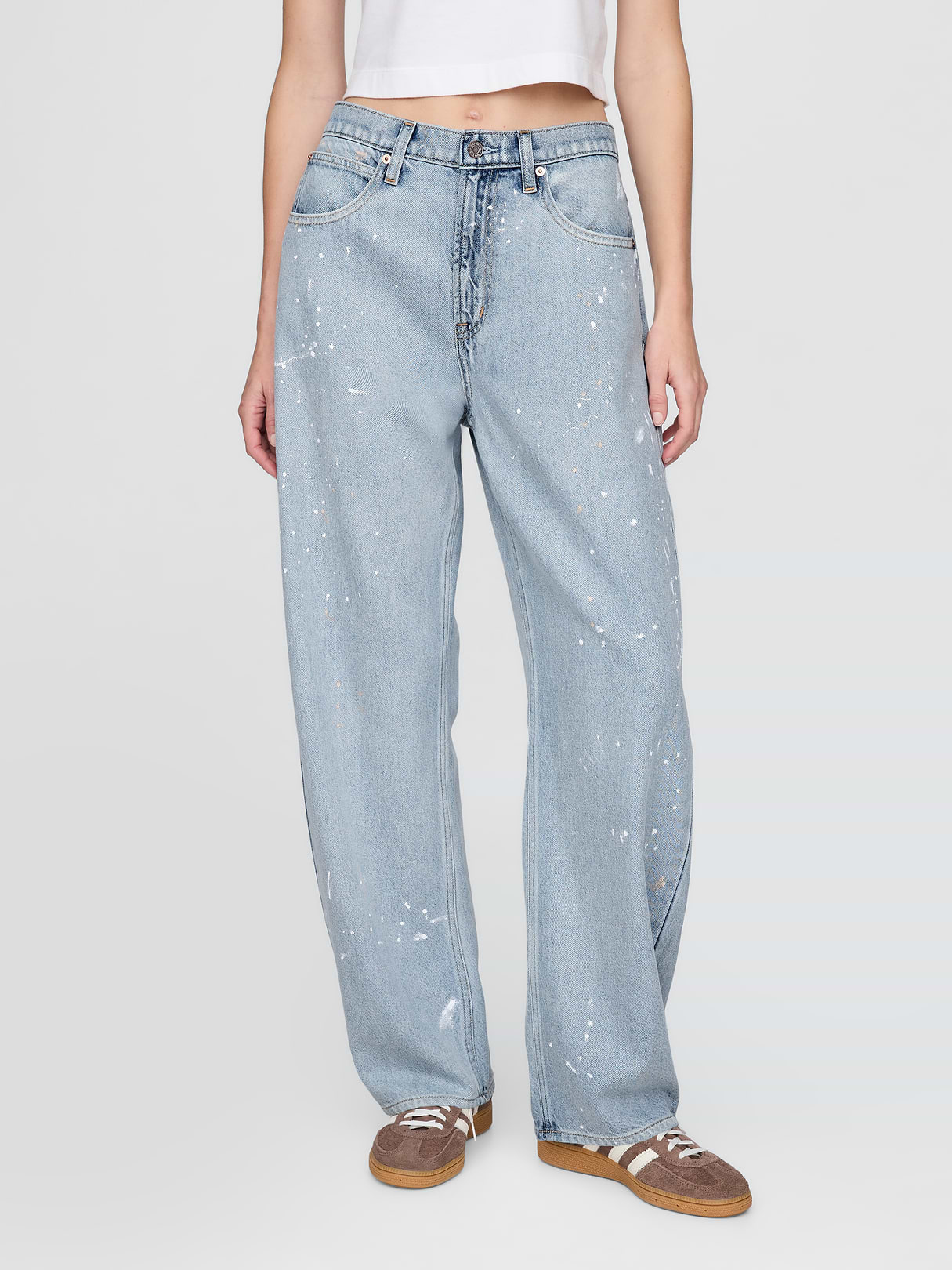 High Rise Barrel Jeans - Splattered light wash