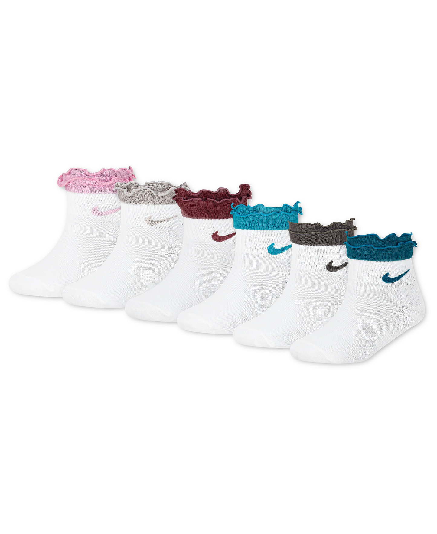 Nike Girls' 4-7 Ruffle Detail Ankle Socks, 6-Pack - Pink Rise