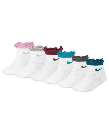 Nike Girls' 4-7 Ruffle Detail Ankle Socks, 6-Pack - Pink Rise