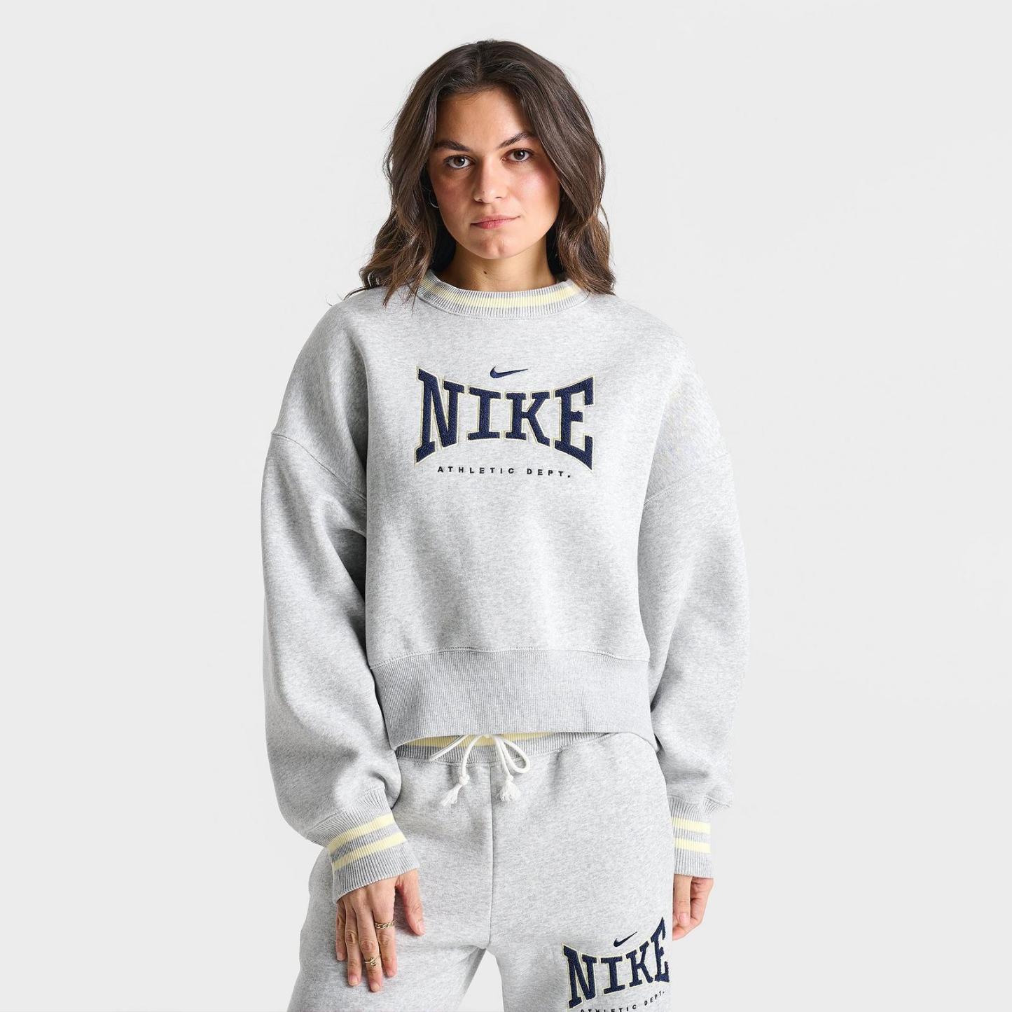 Women's Nike Phoenix Oversized Crewneck Sweatshirt - Pure Platinum/Heather/Midnight Navy
