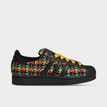 Men's adidas Originals x Bob Marley Superstar II Casual Shoes - Eqt Yellow/Core Black/Multi - Left shoe facing left. Outside of the shoe.