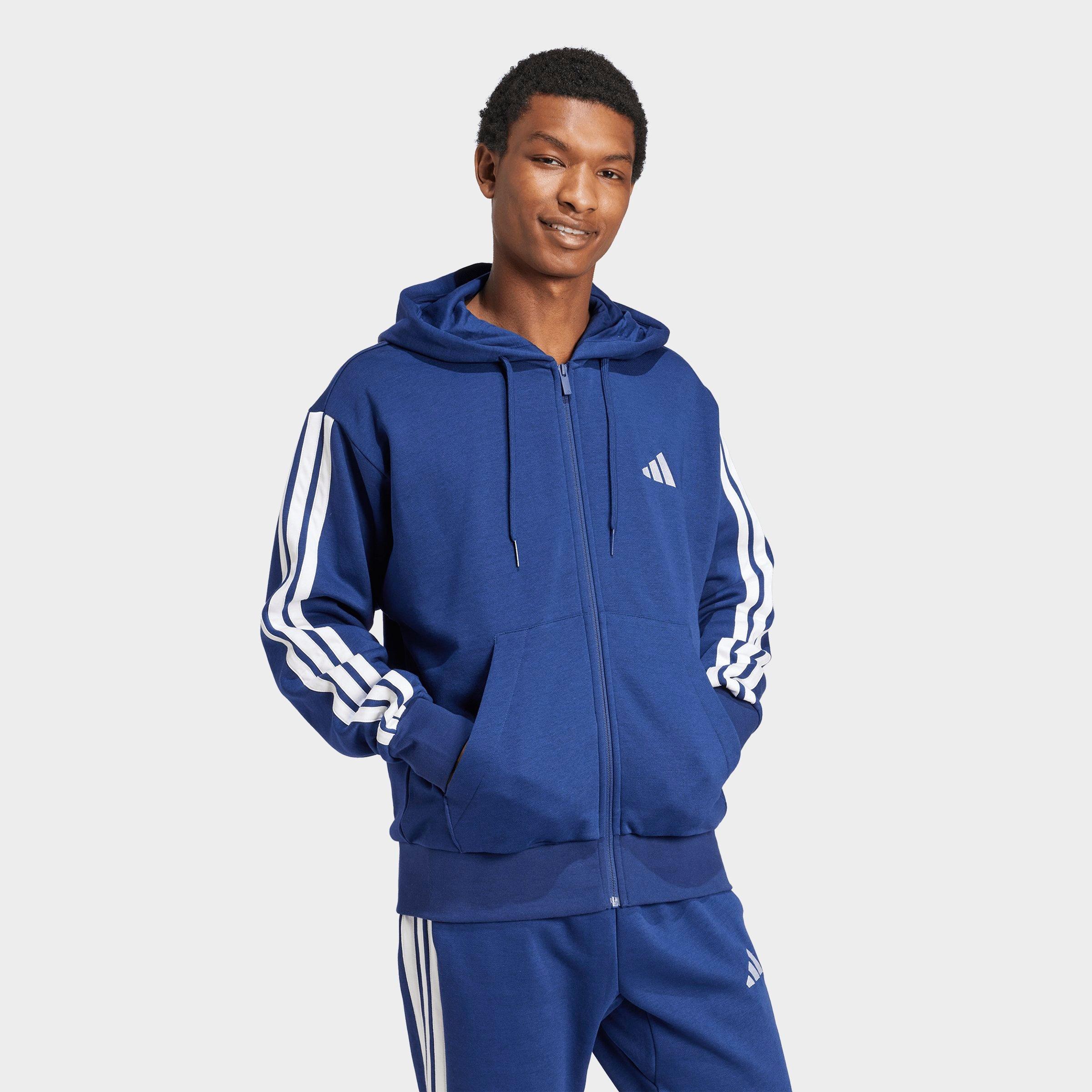 Men's adidas Essentials 3-Stripes Fleece Full-Zip Hoodie - Dark Blue/White