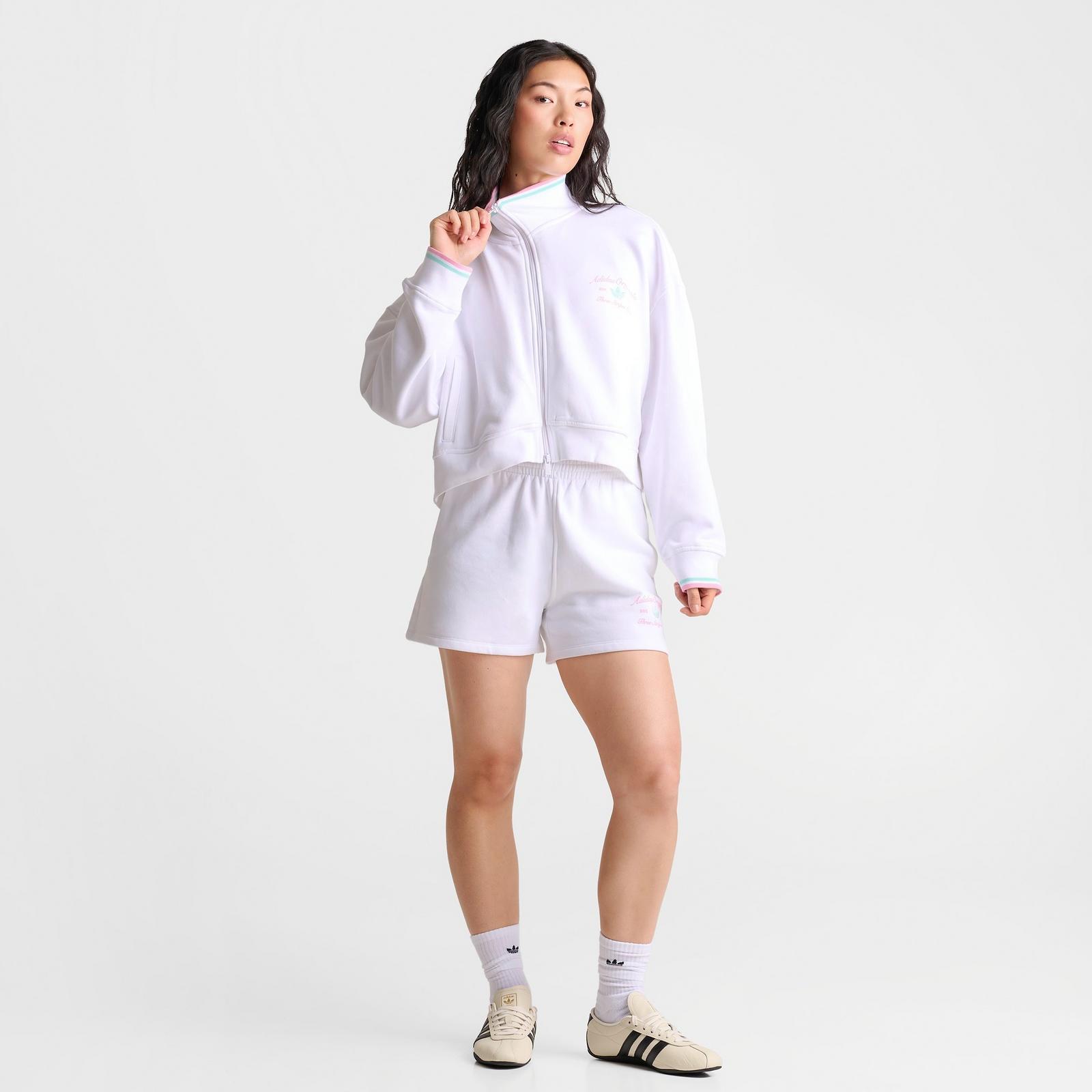 Women's adidas Originals Classic Sport Script Fleece Track Top - White/True Pink/Clear Mint - view 2