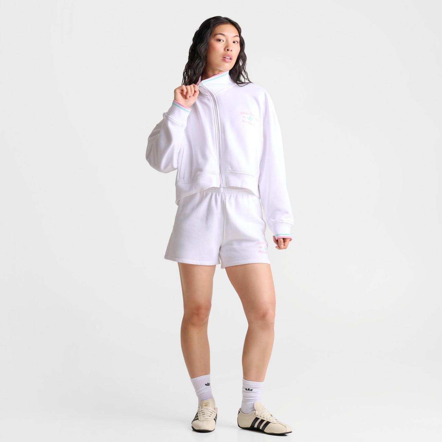Women's adidas Originals Classic Sport Script Fleece Track Top - White/True Pink/Clear Mint - view 2