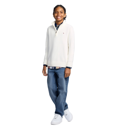 Tommy Hilfiger Boys' 8-20 Zipneck Cotton Quarter-Zip Sweater - Ecru