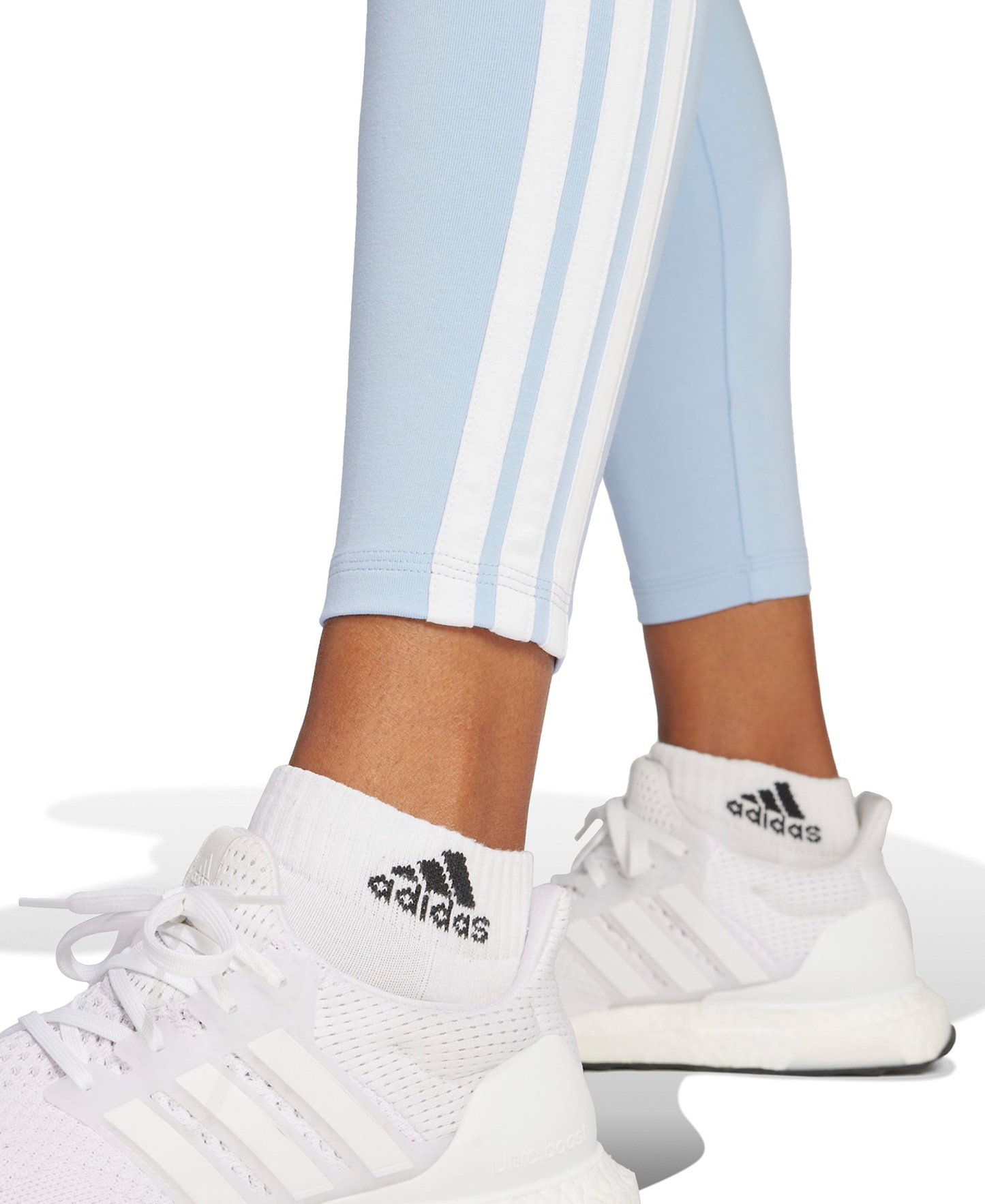 adidas Plus Size Essentials 3-Stripes Cotton Leggings - Glow Blue/white