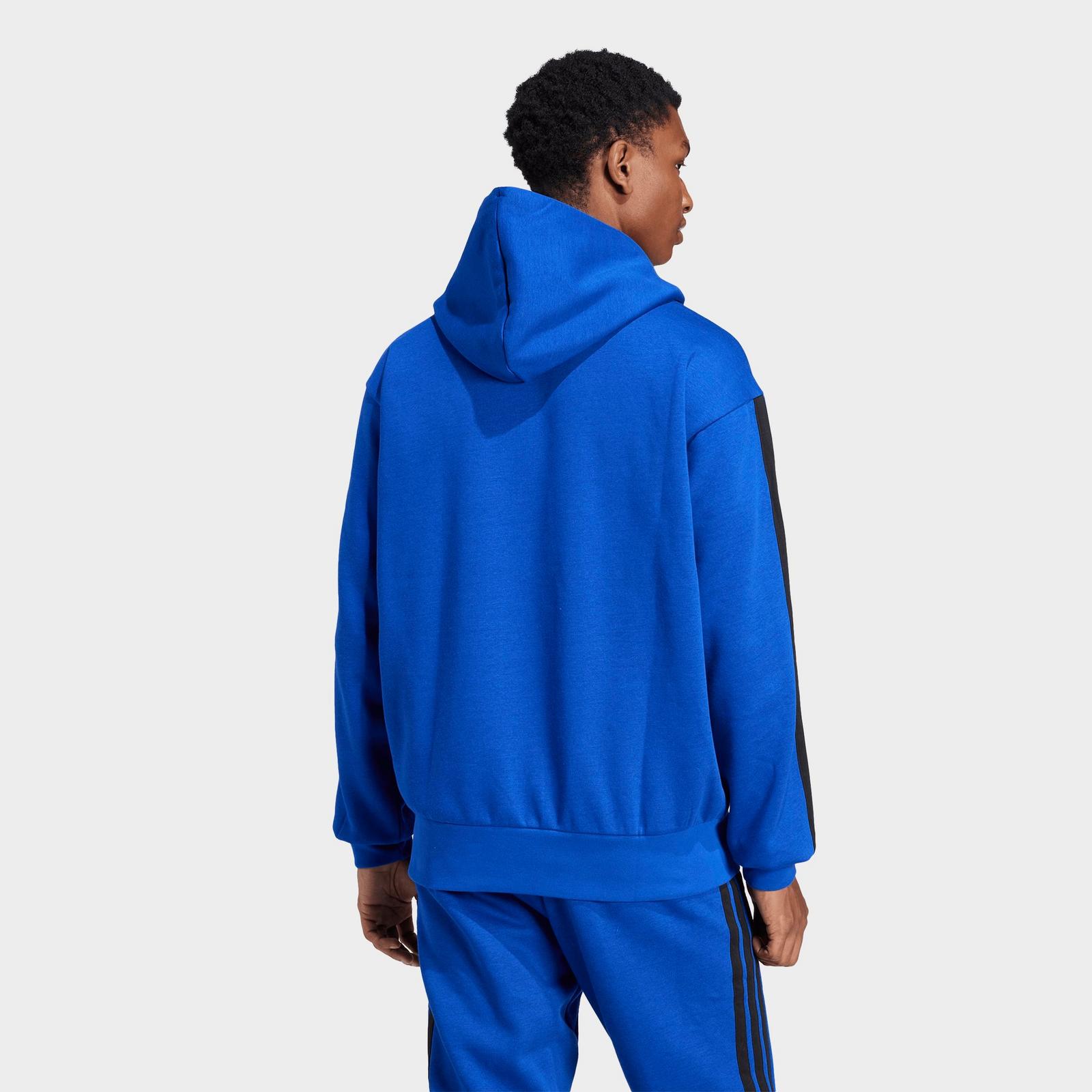 Men's adidas Essentials 3-Stripes Fleece Pullover Hoodie - Royal Blue/Black - view 2