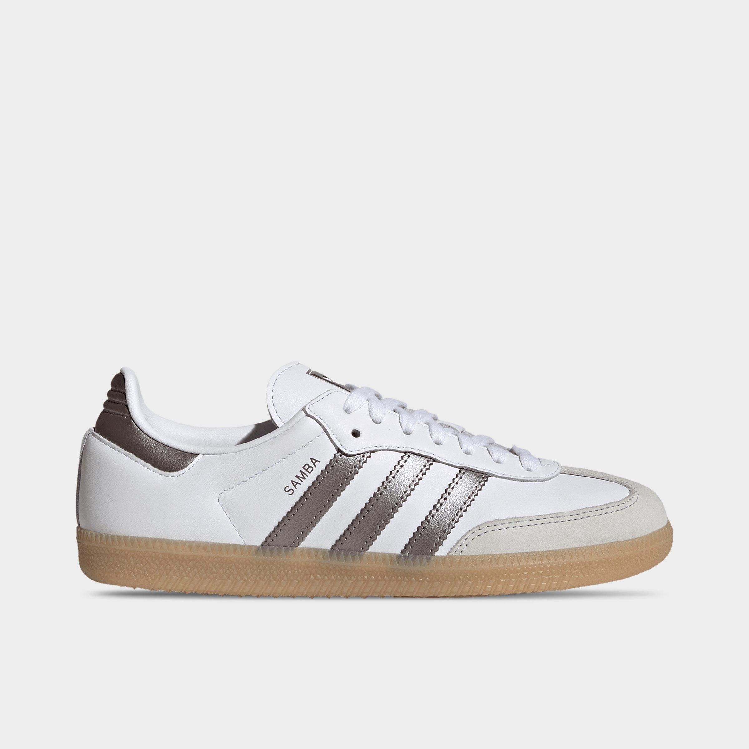 Women's adidas Originals Samba OG Casual Shoes - Part 2 - Cloud White/Coffee Metallic/Gum - Left shoe facing left. Outside of the shoe.