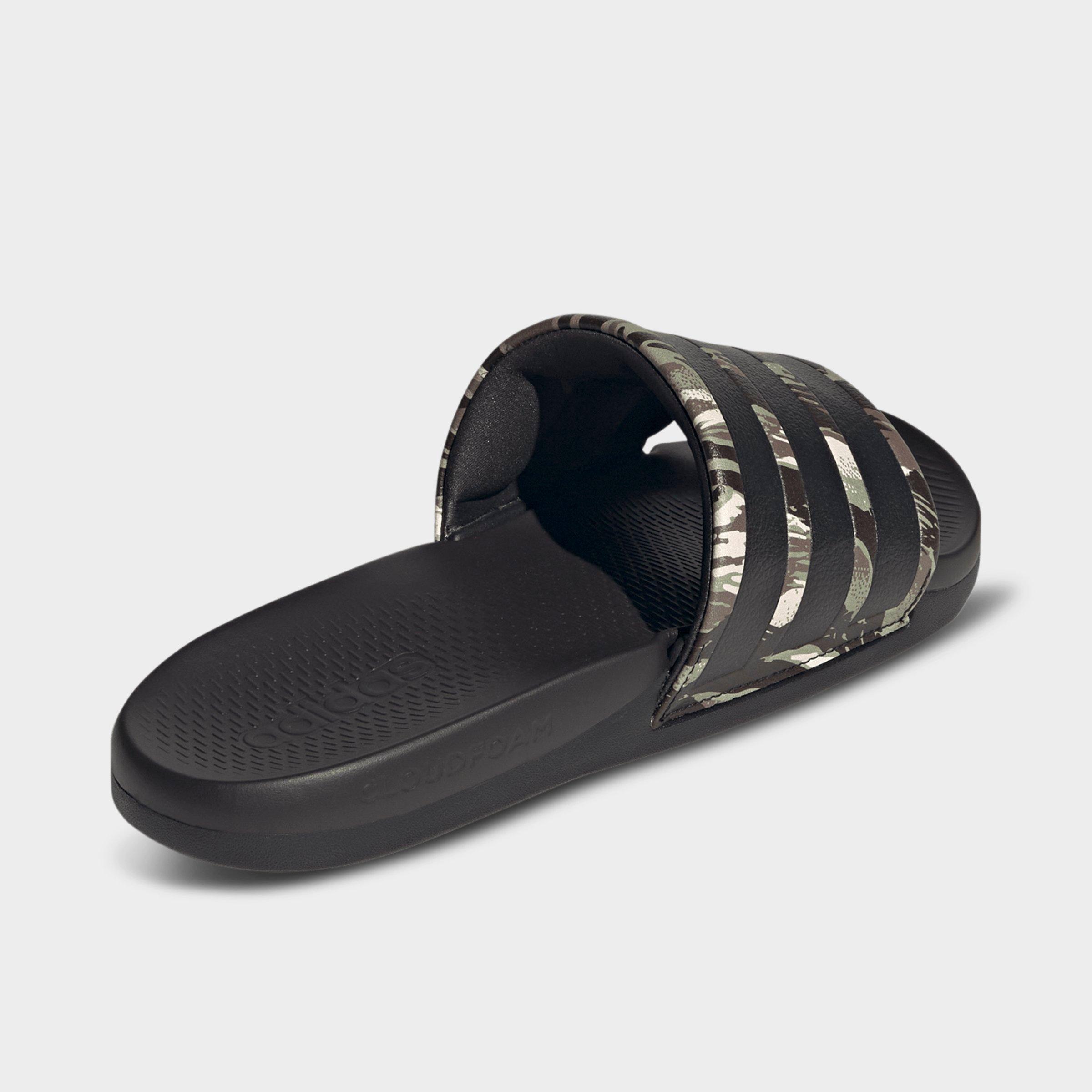 Women's adidas Adilette Comfort 2.0 Slide Sandals - Core Black/Core Black/Aurora Coffee - Back view