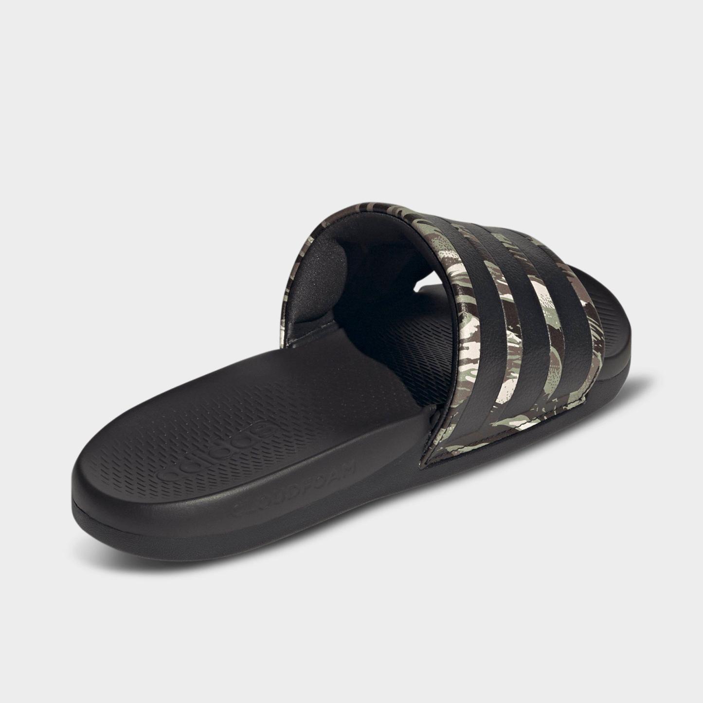 Women's adidas Adilette Comfort 2.0 Slide Sandals - Core Black/Core Black/Aurora Coffee - Back view
