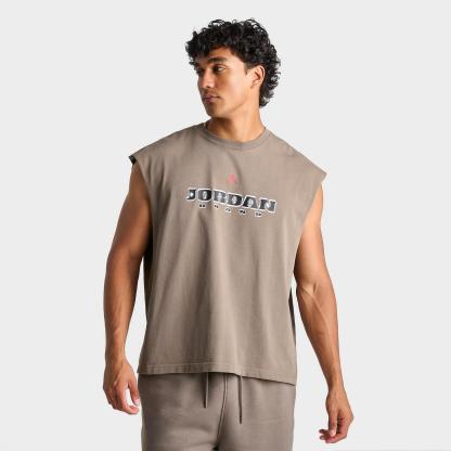 Men's Jordan Brooklyn Sleeveless Muscle Top - Olive Grey/Gym Red - view 1